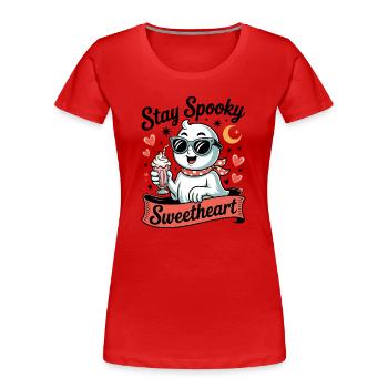 Stay Spooky Sweetheart Retro Cute Halloween Ghost  - Women's Premium Organic T-Shirt - red - Front - Mia (176cm)