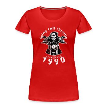 35e anniversaire à plein régime depuis 09/1990 - T-shirt bio Premium Femme - rouge - Devant - Mia (176cm)