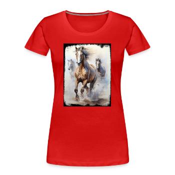 Aquarelllauf Wildpferde Strand Sand Lebensfreude - Frauen Premium Bio T-Shirt - Rot - Vorne - Mia (176cm)