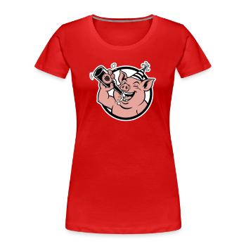 Piggy with Celebration Bottle - Women's Premium Organic T-Shirt - red - Front - Mia (176cm)
