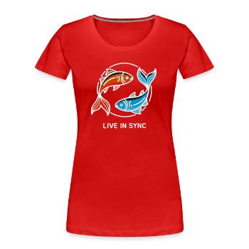 Two Pisces Yin Yang Harmony Saying - Women's Premium Organic T-Shirt - red - Front - Mia (176cm)