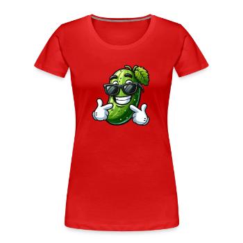 Cool Cucumber Cartoon Sunglasses Summer Fun - Women's Premium Organic T-Shirt - red - Front - Mia (176cm)