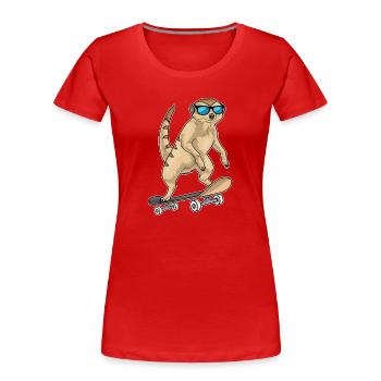 Meerkat Skater Skateboard - Women's Premium Organic T-Shirt - red - Front - Mia (176cm)