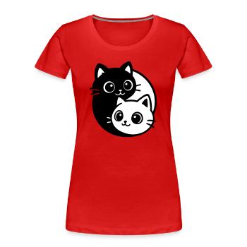 Ying Yang Cat Portrait - Women's Premium Organic T-Shirt - red - Front - Mia (176cm)