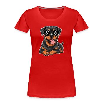 Cooler Rottweiler mit Sonnenbrille für Hundefans - Frauen Premium Bio T-Shirt - Rot - Vorne - Mia (176cm)