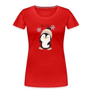 Kuschelpinguin Winterzauber - Frauen Premium Bio T-Shirt - Rot - Vorne - Mia (176cm)