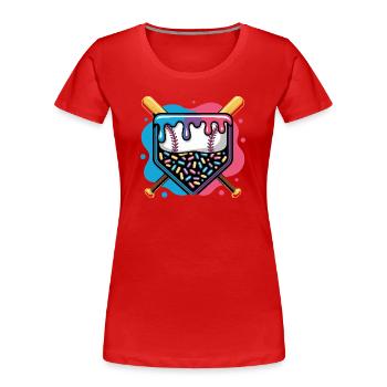 Baseball Home Plate Donut Mit Streuseln - Frauen Premium Bio T-Shirt - Rot - Vorne - Mia (176cm)