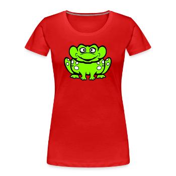 Frosch Kröte lacht lustig albern frech sitzt Comic - Frauen Premium Bio T-Shirt - Rot - Vorne - Mia (176cm)