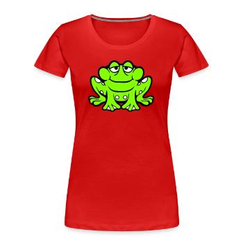 Frosch Kröte lächelt lustig sitzt Comic glücklich - Frauen Premium Bio T-Shirt - Rot - Vorne - Mia (176cm)