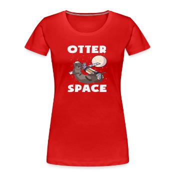 Sea Otter Cartoon Space Pun - Women's Premium Organic T-Shirt - red - Front - Mia (176cm)