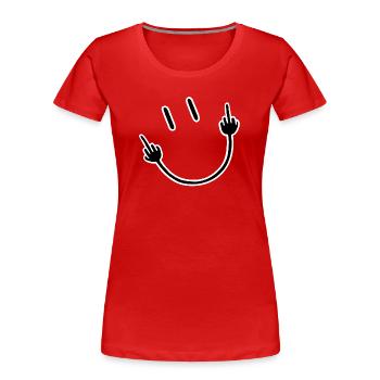 Visage avec le geste du majeur - T-shirt bio Premium Femme - rouge - Devant - Mia (176cm)