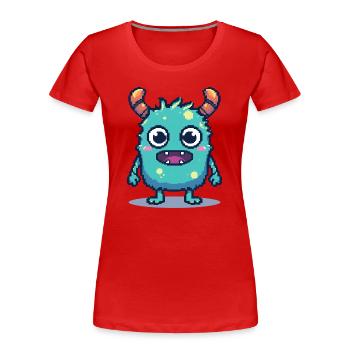 8-Bit Cute Pixel Monster Retro 90s Style - Women's Premium Organic T-Shirt - red - Front - Mia (176cm)