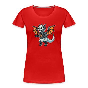 Roboterdrache mit Knochenhelm und Flügeln - Frauen Premium Bio T-Shirt - Rot - Vorne - Mia (176cm)