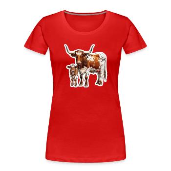 Texas Longhorn mit Kalb – Stolze Westernfamilie - Frauen Premium Bio T-Shirt - Rot - Vorne - Mia (176cm)