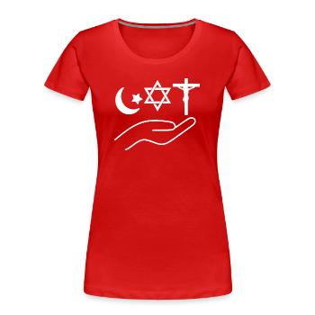 Frieden zwischen Allen Religionen der Welt - Frauen Premium Bio T-Shirt - Rot - Vorne - Mia (176cm)