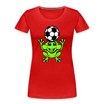 Frog Soccer Header Ball Playing Toad - Women's Premium Organic T-Shirt - red - Front - Mia (176cm)