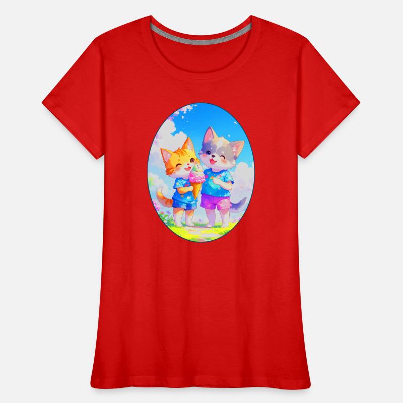 Kätzchen, Hündchen & Eiscreme (Oval) Frauen Premium Bio T-Shirt