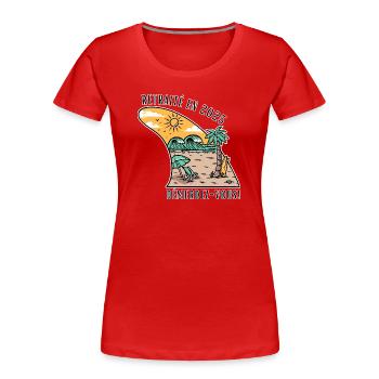 Retraité en 2025, Humour plage et surf - T-shirt bio Premium Femme - rouge - Devant - Mia (176cm)