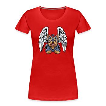 Mignon Yorkshire Terrier Angel Cartoon Dog Holder - T-shirt bio Premium Femme - rouge - Devant - Mia (176cm)