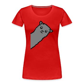 Gray Alpaca Llama Head Curious Funny Look - Women's Premium Organic T-Shirt - red - Front - Mia (176cm)