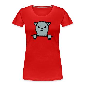 Niedliches Lama flauschiges Alpaka schaut hervor - Frauen Premium Bio T-Shirt - Rot - Vorne - Mia (176cm)