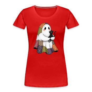 Patchwork fantôme avec chat noir - T-shirt bio Premium Femme - rouge - Devant - Mia (176cm)