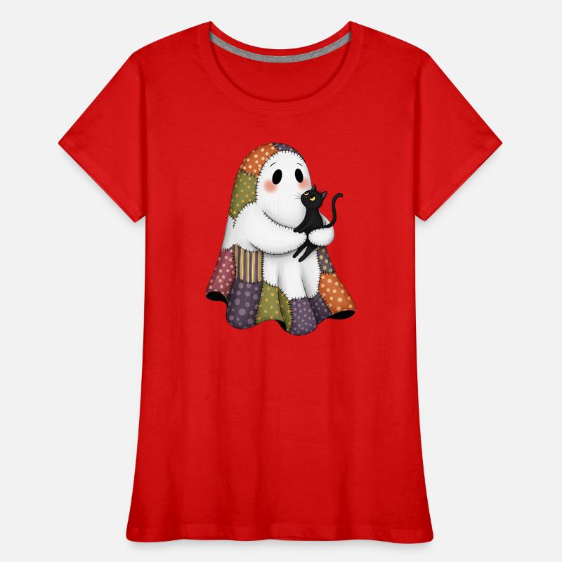 Patchwork Geist mit schwarze Katze Frauen Premium Bio T-Shirt