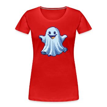 Pixel Ghost: Pixelated Friendly Spirit - Frauen Premium Bio T-Shirt - Rot - Vorne - Mia (176cm)