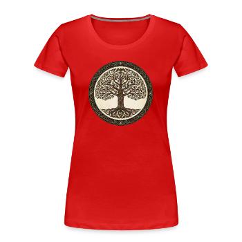 Arbre de Vie Yggdrasil dans le Cercle Nodal Celtique - T-shirt bio Premium Femme - rouge - Devant - Mia (176cm)