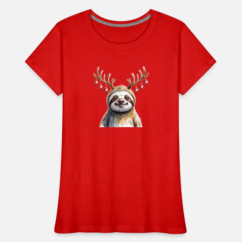 Faultier Mit Rentiergeweih Und Weihnachtskugeln Frauen Premium Bio T-Shirt