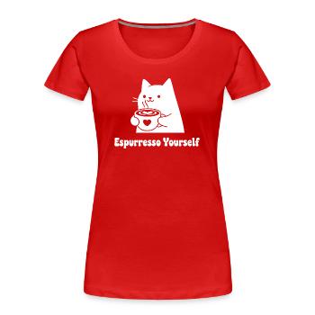 Espresso Yourself Katzenmotiv - Frauen Premium Bio T-Shirt - Rot - Vorne - Mia (176cm)