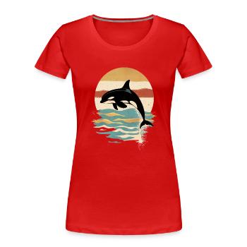 Orca Retro Sonnenuntergang Ozean - Frauen Premium Bio T-Shirt - Rot - Vorne - Mia (176cm)