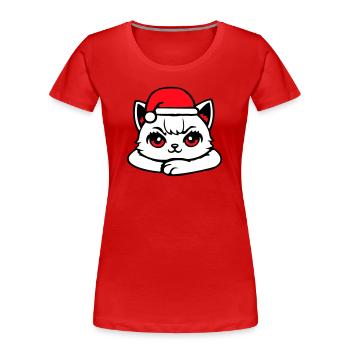 Katze Selbstbewusst Weihnachtsmütze Süß Kätzchen - Frauen Premium Bio T-Shirt - Rot - Vorne - Mia (176cm)