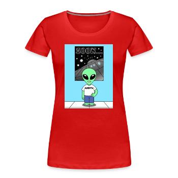 Alien in front of Spaceship Earth - Women's Premium Organic T-Shirt - red - Front - Mia (176cm)
