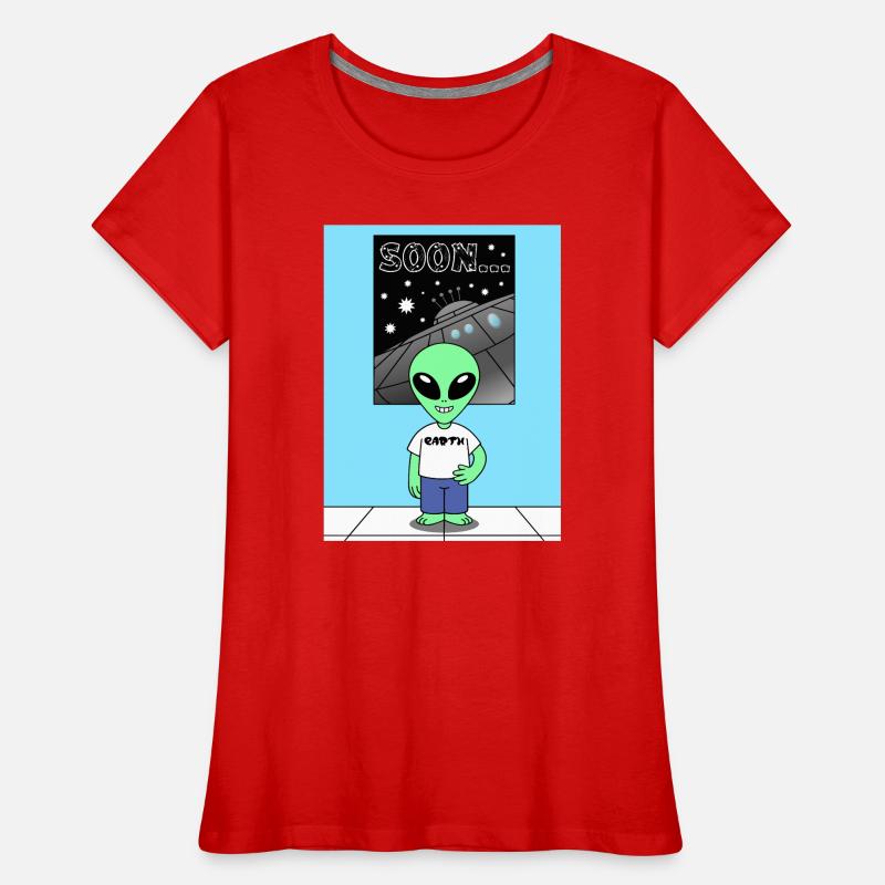 Alien devant le vaisseau spatial Terre T-shirt bio Premium Femme