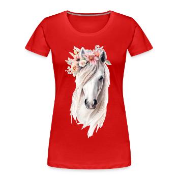 Pferd mit Blumen - Frauen Premium Bio T-Shirt - Rot - Vorne - Mia (176cm)