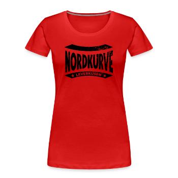 Leverkusen Nordkurve Hoodie, schwarz  - Frauen Premium Bio T-Shirt - Rot - Vorne - Mia (176cm)