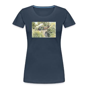 Watercolor Steam Train Viaduct - Women's Premium Organic T-Shirt - navy - Front - Mia (176cm)