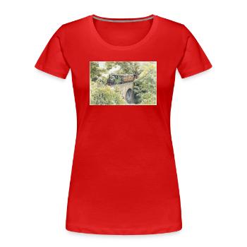 Aquarell-Dampfeisenbahn-Viadukt - Frauen Premium Bio T-Shirt - Rot - Vorne - Mia (176cm)