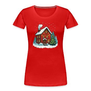 Winter house with lights - Women's Premium Organic T-Shirt - red - Front - Mia (176cm)