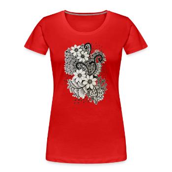 Tourbillons de fleurs noires et blanches - T-shirt bio Premium Femme - rouge - Devant - Mia (176cm)