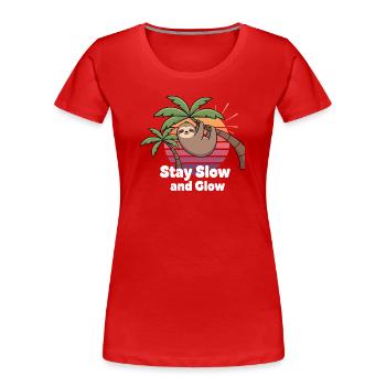 Sloth Sunset Stay Slow and Glow - Women's Premium Organic T-Shirt - red - Front - Mia (176cm)