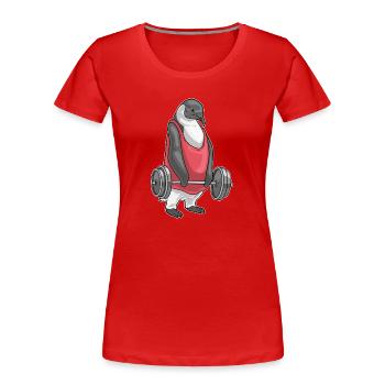 Penguin Bodybuilder Barbell Musculation - T-shirt bio Premium Femme - rouge - Devant - Mia (176cm)
