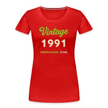 Millésime 1991 – Année de naissance rétro du Bikepacking Club - T-shirt bio Premium Femme - rouge - Devant - Mia (176cm)