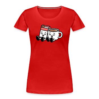 Café et cigarettes - Petit-déjeuner balkanique drôle - T-shirt bio Premium Femme - rouge - Devant - Mia (176cm)