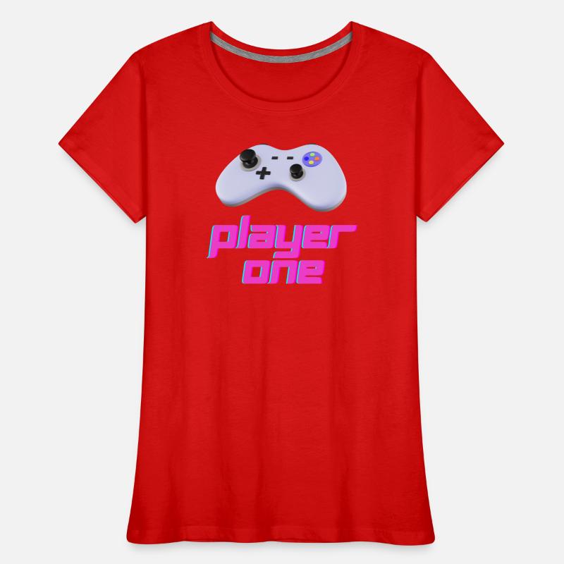 Neon Retro Controller Spieler Eins Frauen Premium Bio T-Shirt