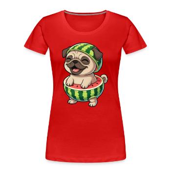 Cute Pug with Melon Cartoon Summer Joy - Women's Premium Organic T-Shirt - red - Front - Mia (176cm)