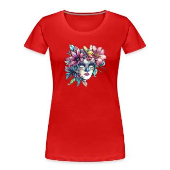 Floral mask in masquerade ball style - Women's Premium Organic T-Shirt - red - Front - Mia (176cm)