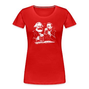 Marx et Engels buvant de la bière - T-shirt bio Premium Femme - rouge - Devant - Mia (176cm)