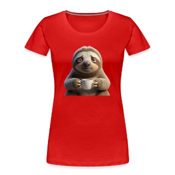 Lustiges müdes Faultier mit Kaffee - Frauen Premium Bio T-Shirt - Rot - Vorne - Mia (176cm)